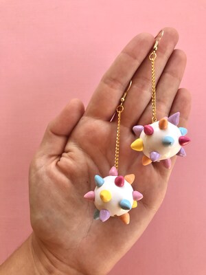 Confetti Spike Ball Earrings, Colorful Spike Pom earrings, pastel goth earrings, kawaii earrings, kawaii jewelry, cute earrings, pink - image4